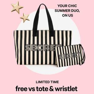 Victoria's Secret Tote & Wrislet Set Brand New (Black & White Stripe)